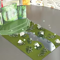 Creative Forest Themed Mall Interior Decoration With Green Lawn Small House Models And Stream