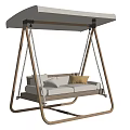Modern Hanging Swing Chair with Wooden Frame Canopy and Comfortable Sofa Cushions