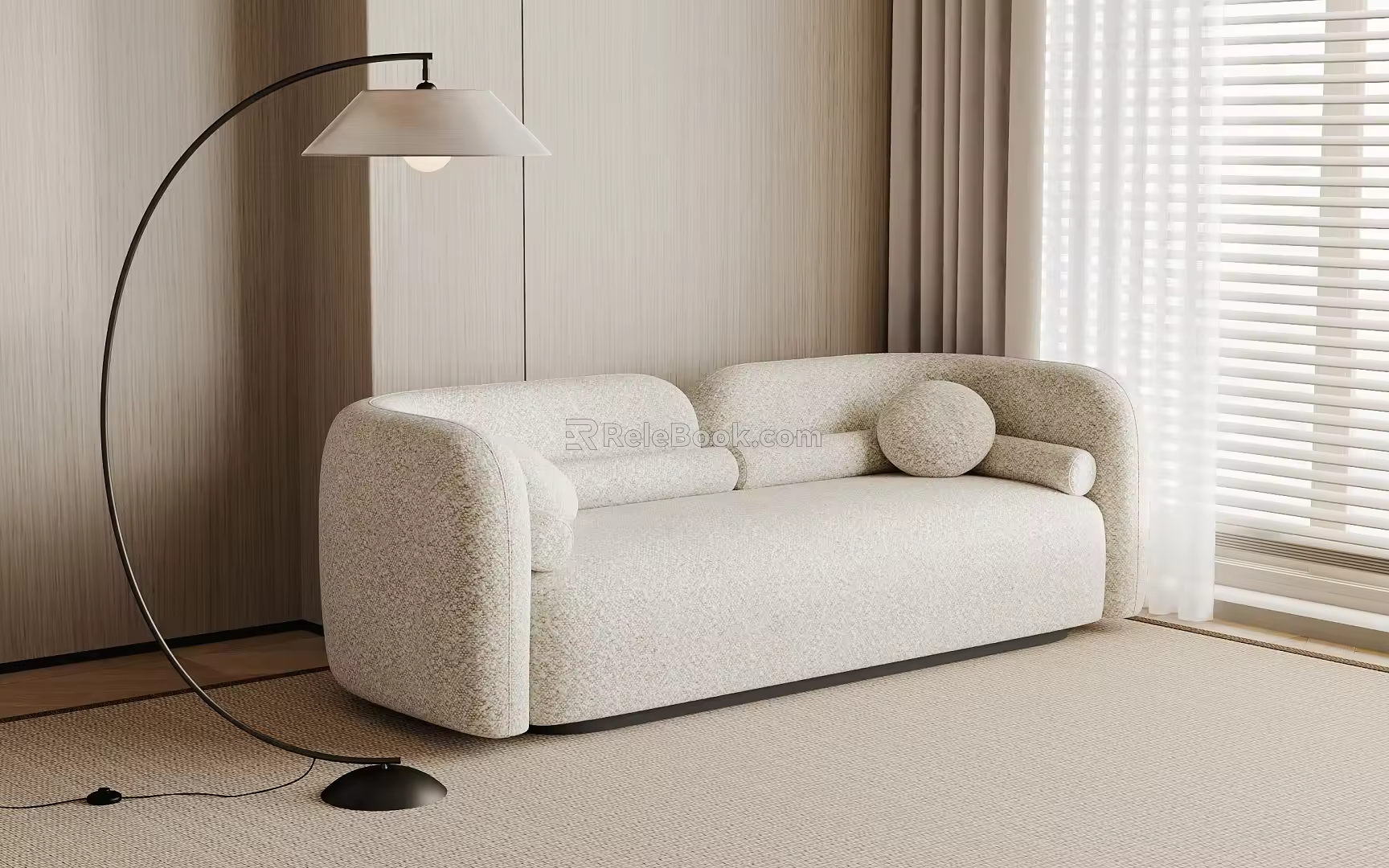 Modern Multiplayer Sofa Fabric Multiplayer Sofa Modern Floor Lamp 3d model