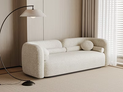 Comfortable Beige Linen Upholstered Sectional Sofa In Modern Living Room 3d model