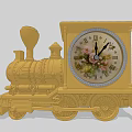 Vintage Yellow Steam Locomotive Clock With Floral Dial And Wheels Design