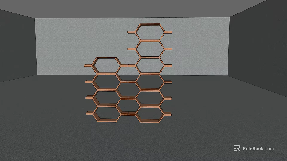 Modern Copper Hexagonal Geometric Shelf for Books and Magazines 3d model 