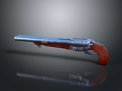 Detailed Vintage Revolver With Silver Barrel And Red Wooden Grip 3d model