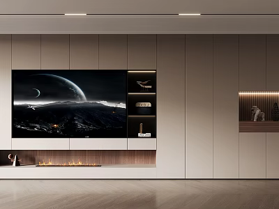 Modern TV Wall Design With Fireplace And Minimalist Style 3d model