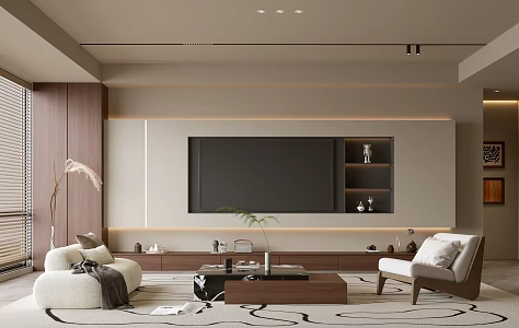 Middle Ancient-Ji Living Room Song Style Living Room Light Luxury TV Background Wall Combination Coffee Table Sofa Combination 3d model