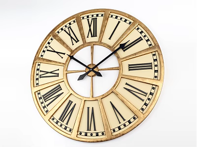 Classic Round Wall Clock With Golden Frame And Roman Numerals 3d model
