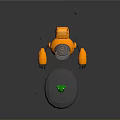 Game Movie Character Orange Robot With Yellow Antennas Transparent Head Mechanical Arms And Green Frog