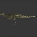 3D Dinosaur Character Model With Long Snout Open Mouth Striped Skin Standing On Black Background
