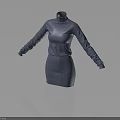Blue Ribbed Knit Turtleneck Dress With Long Sleeves For Women