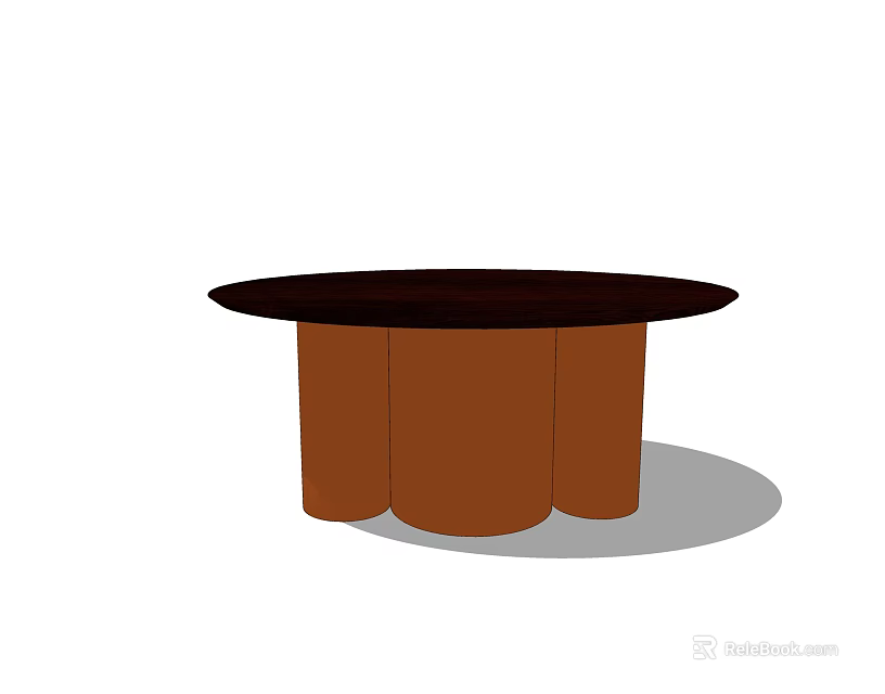 Modern Round Coffee Table with Black Top and Brown Column Legs Design 3d model