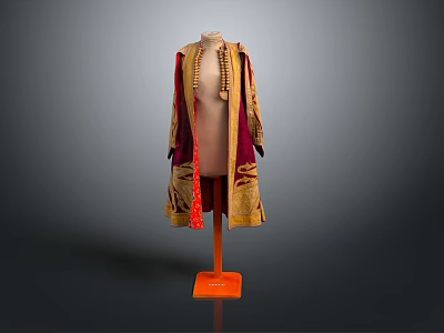 Vintage Embroidered Velvet Coat With Red Lining On Orange Mannequin 3d model
