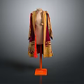 Vintage Embroidered Velvet Coat With Red Lining On Orange Mannequin