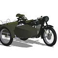 Olive Green Vintage Motorcycle With Sidecar Round Headlight And Classic Design Features