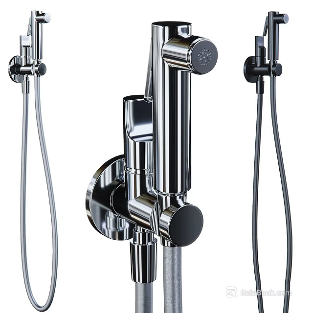 Modern Chrome Bathroom Faucet with Handheld Shower and Control Knob 3d model 