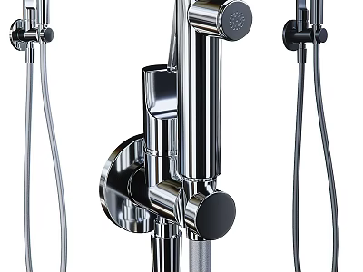 Modern Chrome Bathroom Faucet with Handheld Shower and Control Knob 3d model