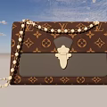 Luxury Brown Patterned Leather Handbag With Golden Clasp Chain Strap And Gray Panel