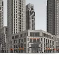 Modern Commercial Street With Multi Story Buildings Large Windows And Retail Storefronts
