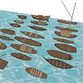 Various Traditional Wooden Boats Floating on Calm Blue Water Surface