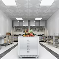 Commercial Kitchen Interior With Stainless Steel Worktables Storage Cabinets And Ventilation System 3d model