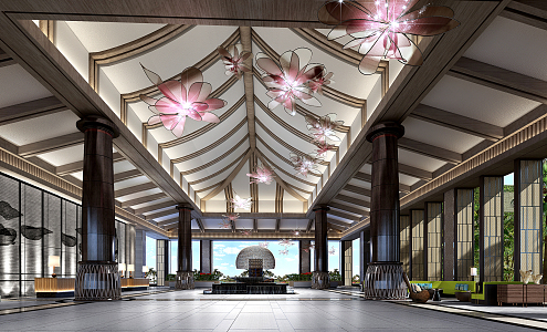 New Chinese Hall Hotel Lobby 3d model