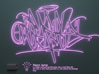 Neon advertising words graffiti luminous words 3d model