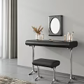 Modern Dressing Table With Black Stool Mirror Dried Flowers And Cosmetics 3d model