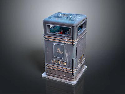 Vintage Decorative Metal Litter Bin With Double Openings And Base Stand 3d model