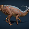 Realistic 3D Dinosaur Model With Long Curved Crest And Brown Blue Yellow Stripes