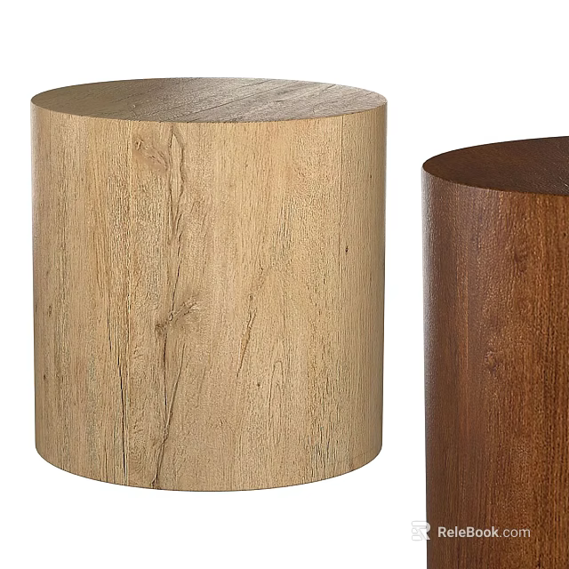 Two Wooden Cylindrical Side Tables With Different Colors And Round Tops 3d model 