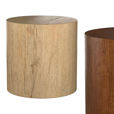 Two Wooden Cylindrical Side Tables With Different Colors And Round Tops 3d model