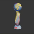Globe Shaped Trophy with Golden Pillars and Silver Base on Dark Background with Reflection 3d model
