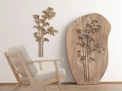 Bamboo Silhouette Wall Decor With Wooden And Metallic Art Pieces For Interior 3d model