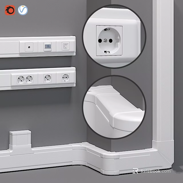 White Decorative Ornament Set With Socket Switch Panel USB Ports And Corner Cover Plates 3d model 