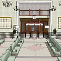 Modern Station Interior With Bench Seats Columns Tile Floor And Information Board