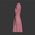 Pink Cheongsam Dress with Short Sleeves Floral Pattern and Traditional Button Details