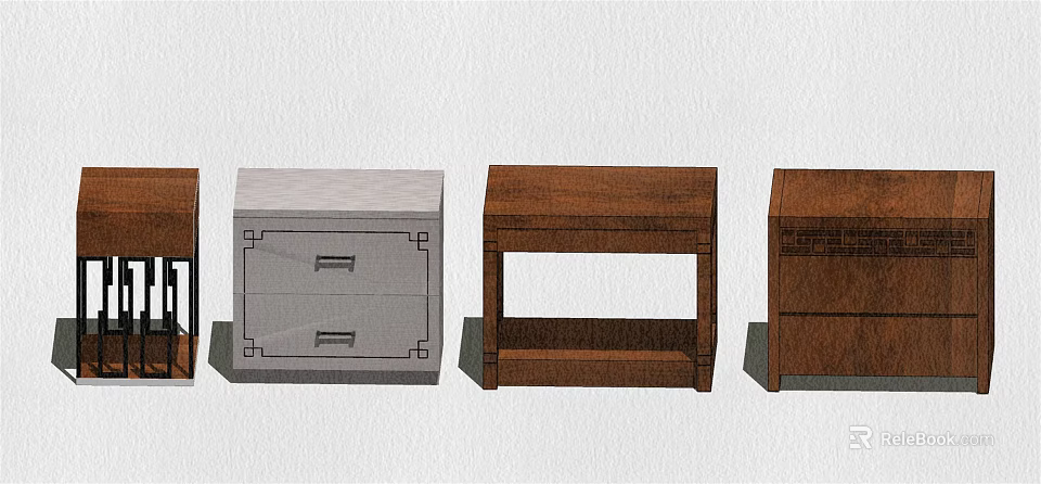 Three Different Style Wooden Bedside Tables With White Brown Colors And Storage Drawers 3d model 