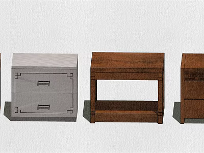 Three Different Style Wooden Bedside Tables With White Brown Colors And Storage Drawers 3d model