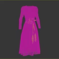 Long Sleeved Colorful Pattern Dress With Yellow Belt And Tassels Details