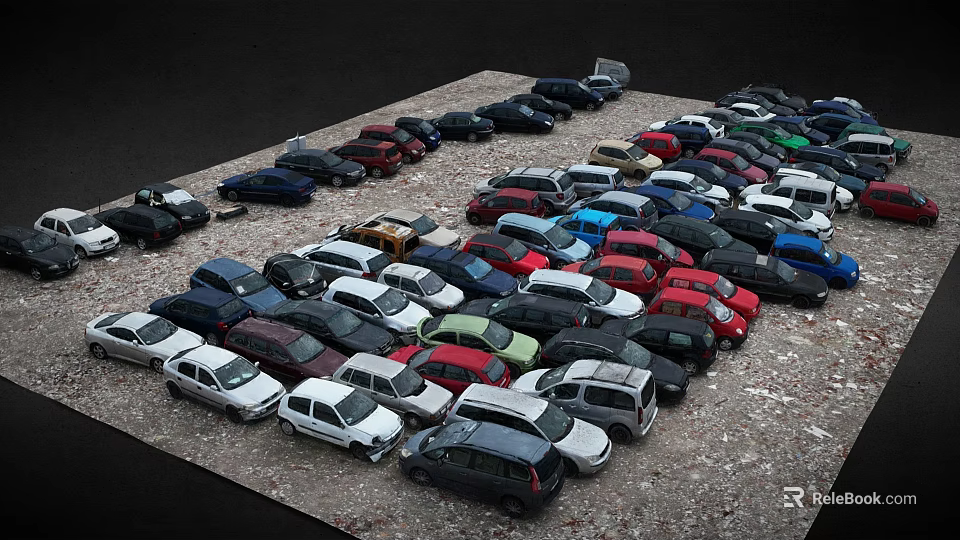 Parking Lot Full of Various Colored Cars And Different Vehicle Models Densely Parked 3d model 