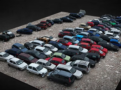 Parking Lot Full of Various Colored Cars And Different Vehicle Models Densely Parked 3d model