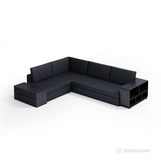 Modern Black L shaped Sectional Sofa Set with Sleek Design and Storage 3d model