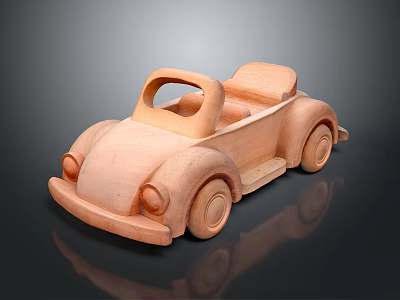 Electric Wooden Toy Convertible Car with Open Top Seat and Round Wheels 3d model