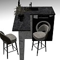 Modern Bar Chair Combination Bar Stool Fabric Bar Chair Bar Table Plant Ornaments 3d model