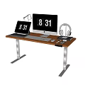 Modern Office Desk Setup With Laptop Desktop Monitor Lamp Headphones Keyboard And Mouse