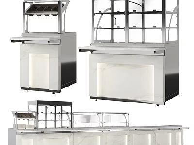 Stainless Steel Commercial Display Cabinets With Marble Countertops And Glass Doors 3d model