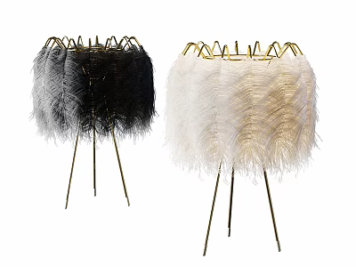 Black And White Feather Floor Lamp With Golden Metal Stand Modern Design 3d model