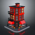 Cozy Indoor Restaurant Interior Featuring Red Decor Wooden Tables And Window Seats