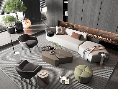 Minotti Sofa Coffee Table Combination Curved Sofa Three-Seat Sofa Multi-Person Sofa Coffee Table model