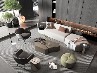 Minotti Sofa Coffee Table Combination Curved Sofa Three-Seat Sofa Multi-Person Sofa Coffee Table 3d model