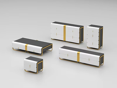 Modern Display Cabinets With White And Black Design And Gold Accents 3d model